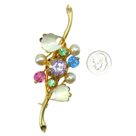 Vintage Austrian Brooch UV Reactive MARKED Austria Uranium Vaseline Glass Enamel - Picture 2 of 7